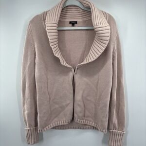 Talbots Knit Cardigan Sweater Womens Large Pink Open front Heavyweight Cotton
